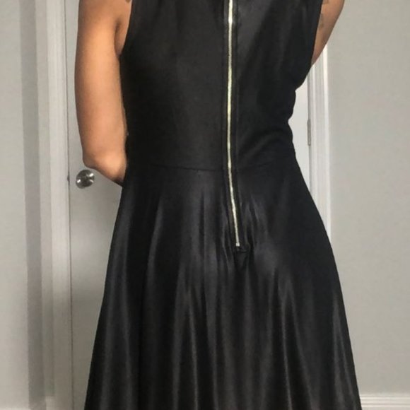 Black Faux Leather Above Knee Dress - Picture 2 of 6